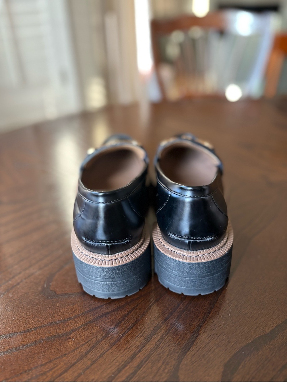 Sam Edelman Black Leather Lug Sole Loafers with Gold Bit - Picture 6 of 6
